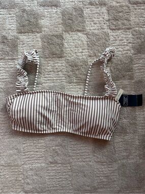 Abercrombie & Fitch Striped White and Brown Bikini Top